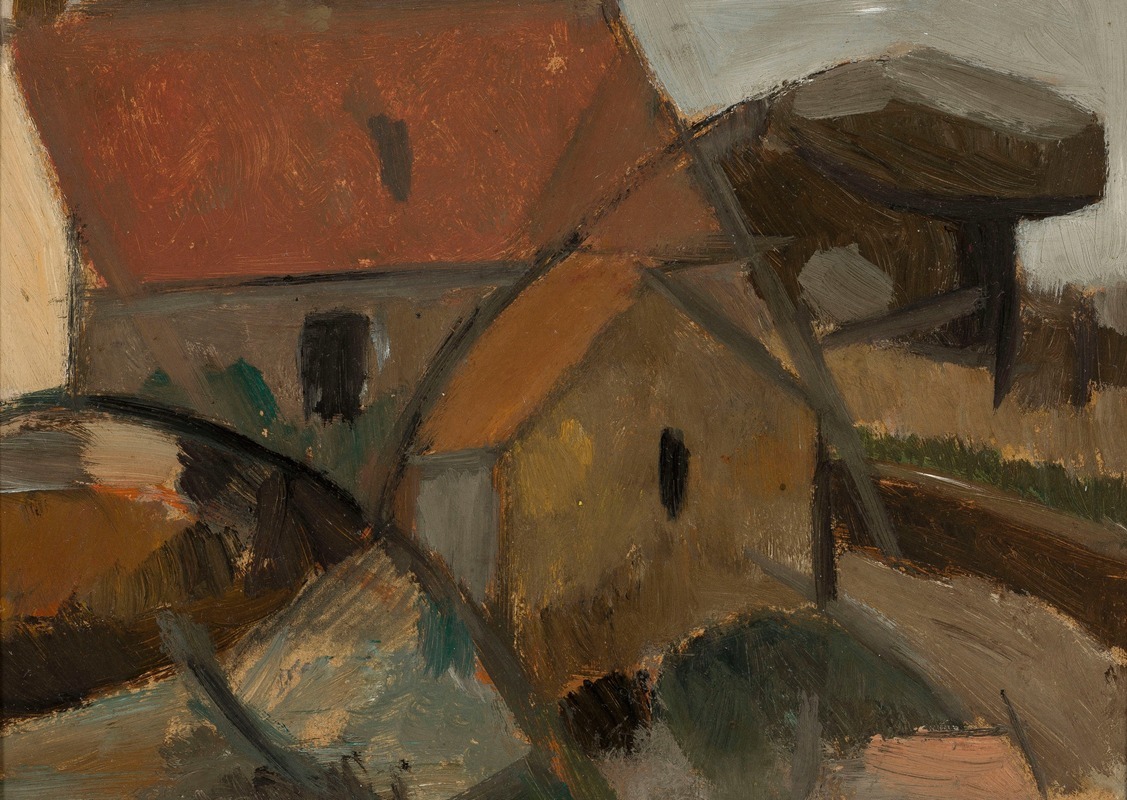 Tadeusz Makowski - Small house with a red roof