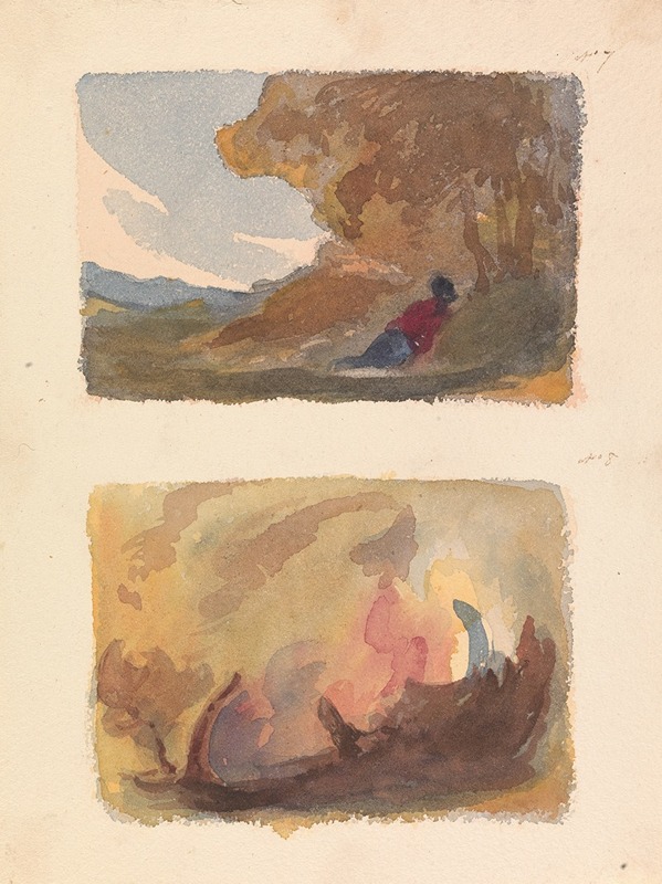 Thomas Sully - Landscape with Figure Reclining Against Hill – Titian and Venetian School (no. 7); Landscape – Variety of Watercolor Washes