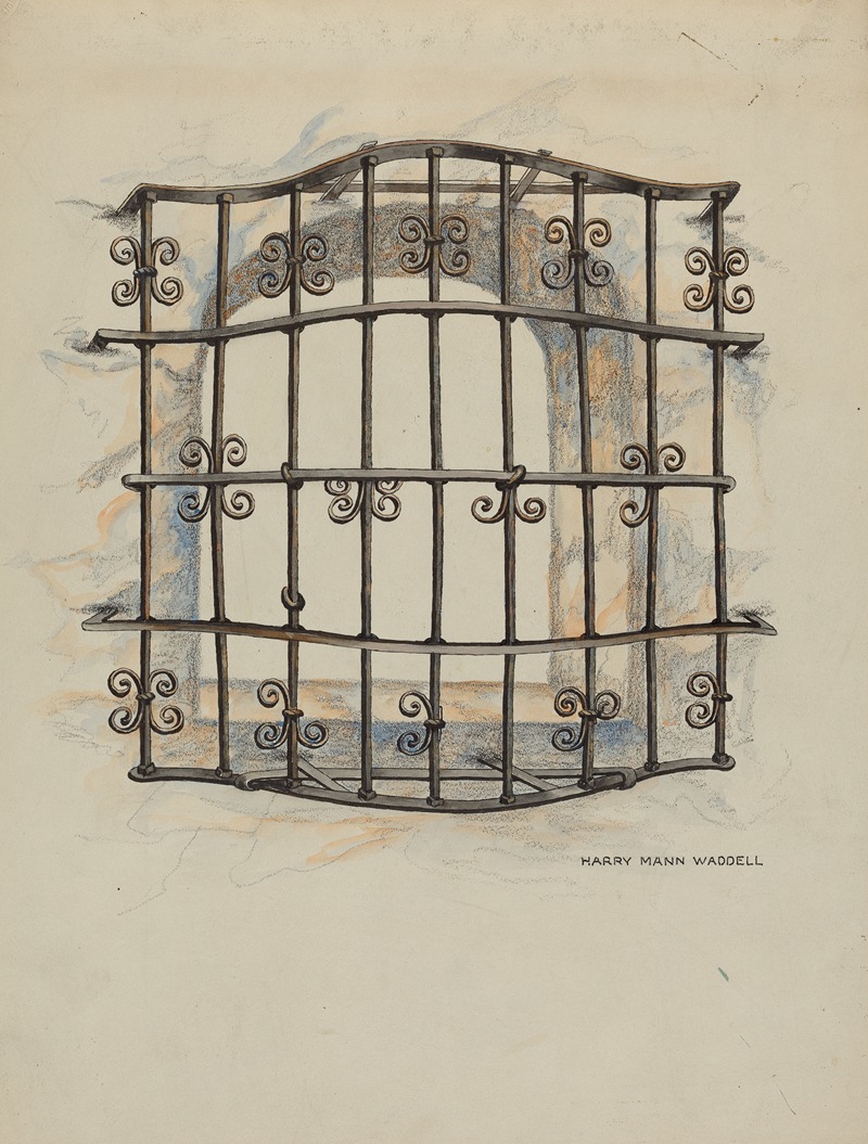 Harry Mann Waddell - Iron Grille at Window – Restoration Drawing