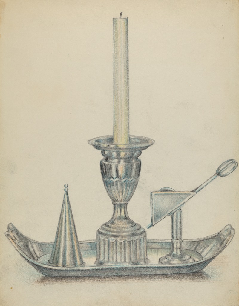 Herbert Russin - Silver Candlestick with Two Snuffers
