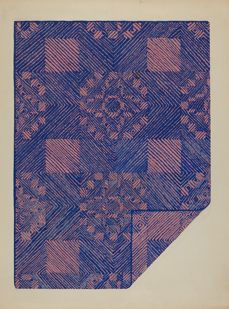 Katherine Hastings - Piece of a Coverlet – Cobalt Blue & Rose