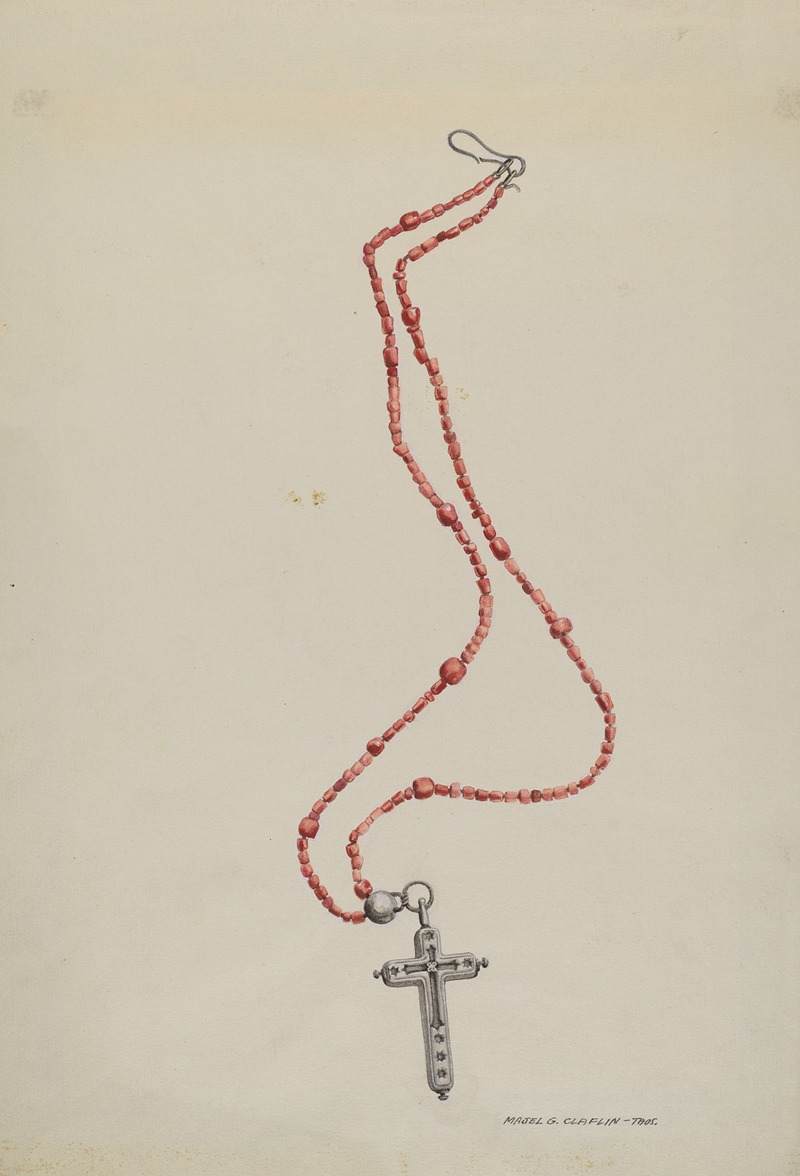 Majel G. Claflin - Coral Beads and Crucifix