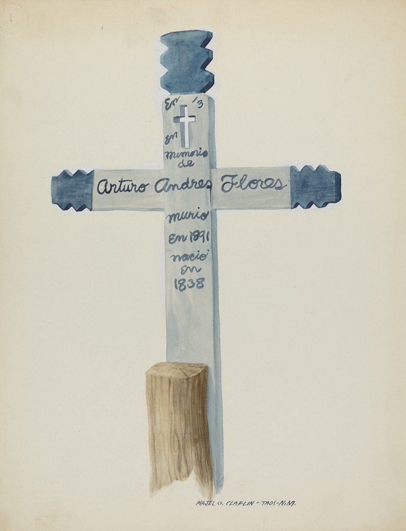 Majel G. Claflin - Hand Made & Painted Wooden Cross – Headstone