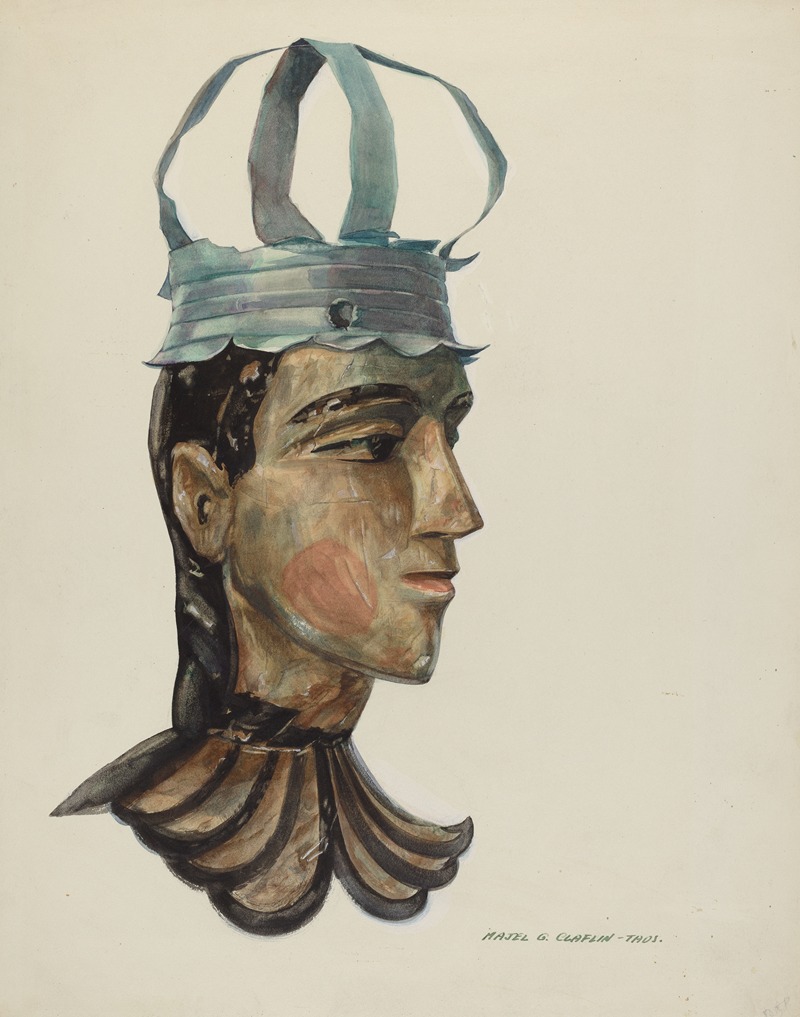 Majel G. Claflin - Head of Carved Figure with Tin Crown