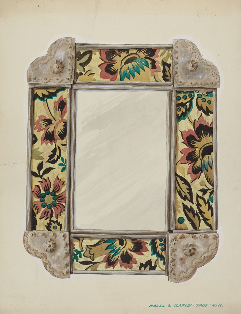 Majel G. Claflin - Mirror, Framed with Wall Paper Panels, Bordered in Tin