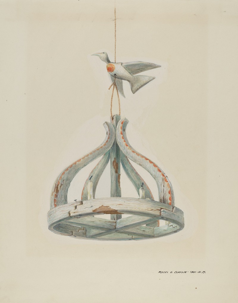 Majel G. Claflin - One painted, Wooden Candelabrum, with Dove