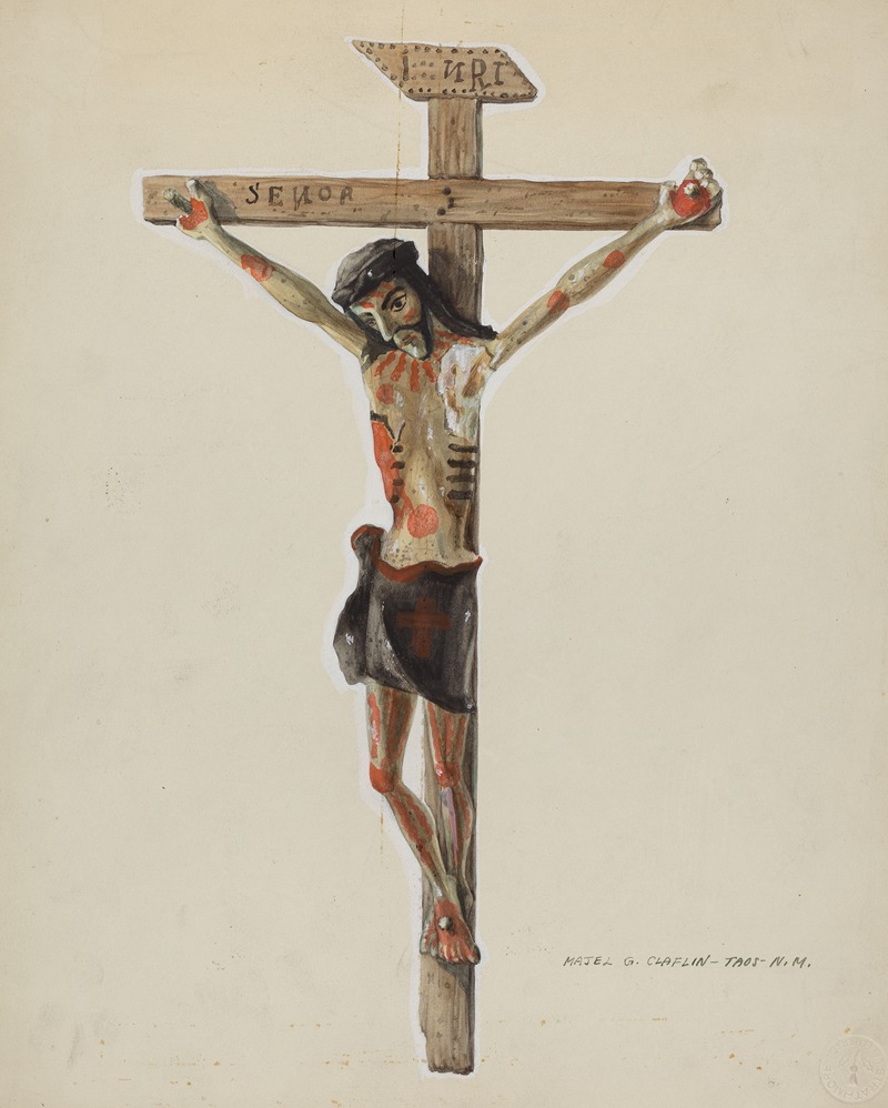 Majel G. Claflin - Painted Wooden Crucifix