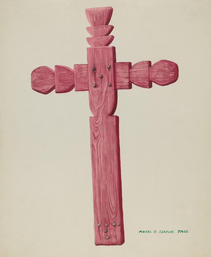 Majel G. Claflin - Red Wooden Cross used as Headstone