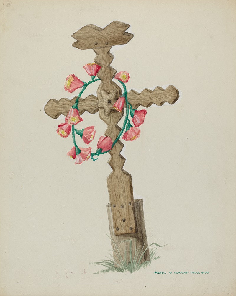 Majel G. Claflin - Wooden Cross used as Headstone (Hand Made)