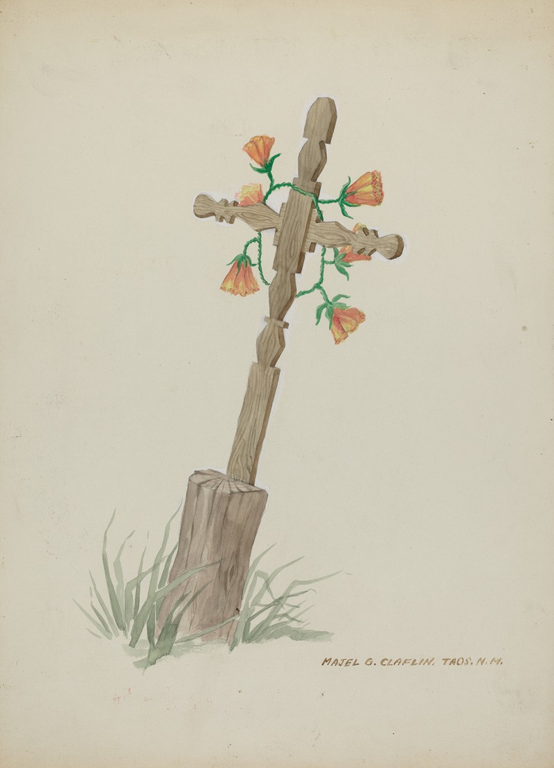 Majel G. Claflin - Wooden Cross used as Headstone