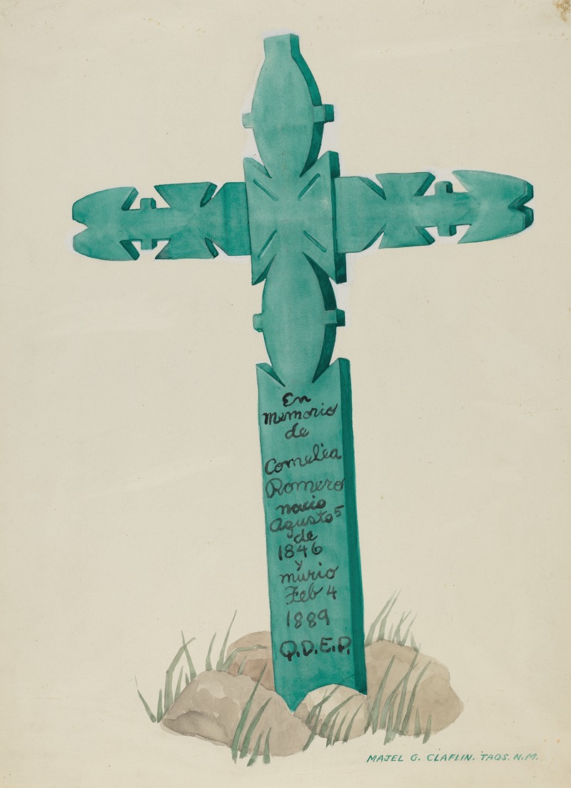 Majel G. Claflin - Wooden Cross, Carved, Used as Headstone