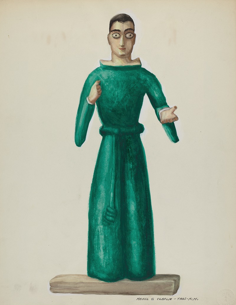 Majel G. Claflin - Wooden Santo in Bright Green Dress