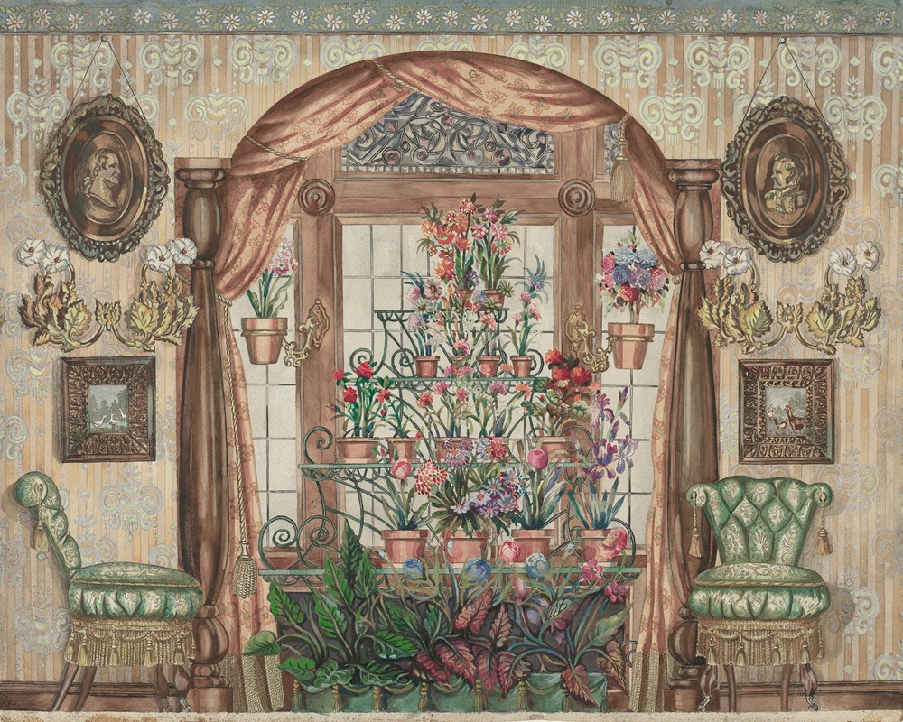 Perkins Harnly - Conservatory Window with Flowers