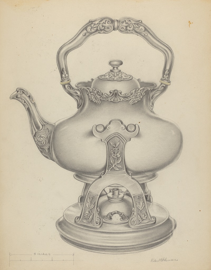 R.E. Schearer - Silver Kettle with Lamp & Stand