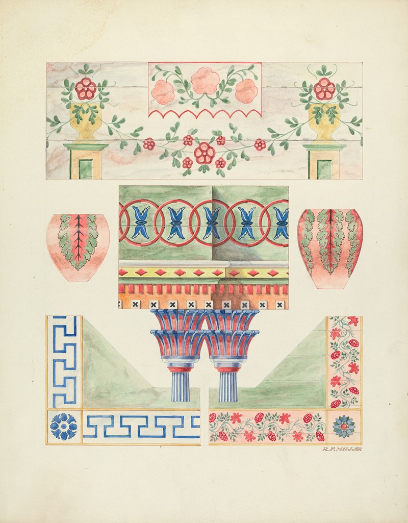 Randolph F. Miller - Details of Painted Decorations on Reredos and Walls