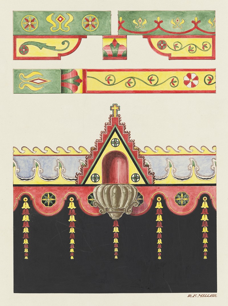 Randolph F. Miller - Wall and Ceiling Decorations, and Holy Water Font; Restoration Drawing