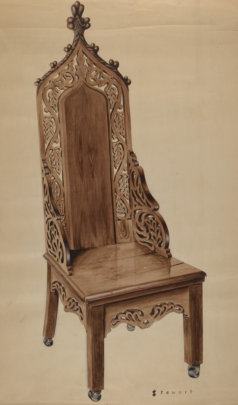 Robert Stewart - Chair with Carved Grape Leaf Decoration and Gothic Top