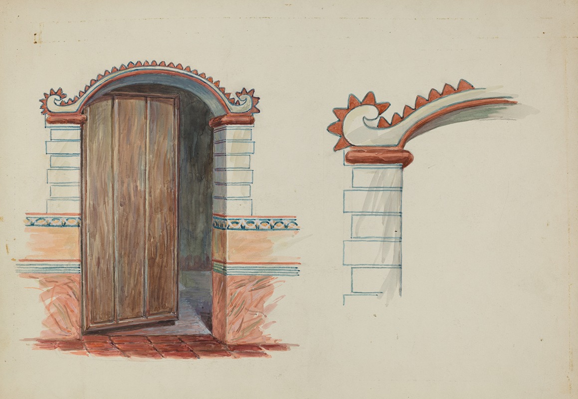 Robert W.R. Taylor - Restoration Drawing – Wall Decoration Over Doorway, Facade of Mission House