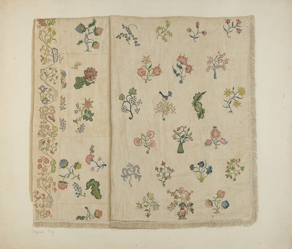 Suzanne Roy - Crewel Embroidered Bedspread