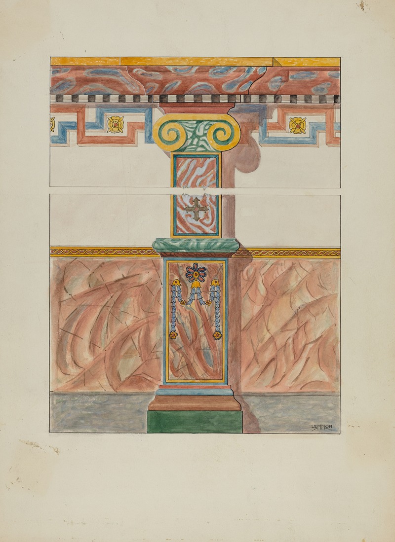 Warren W. Lemmon - Painted Wall Decoration, Detail of Pilaster