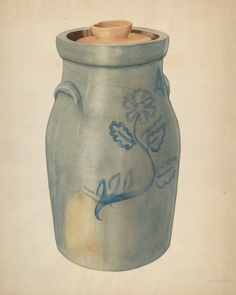 Wilbur M Rice - Earthenware Butter Churn