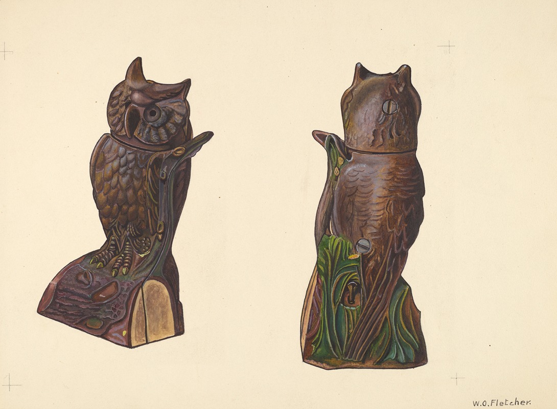 William O. Fletcher - Owl on Log Bank