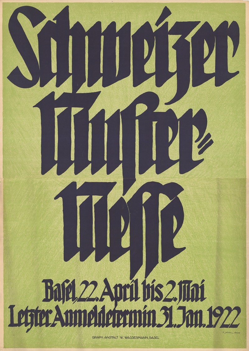 Robert Stöcklin - Schweizer Muster-Messe, Basel, 22. April bis 2. Mai, Letzter Anmeldetermin 31. Jan. 1922