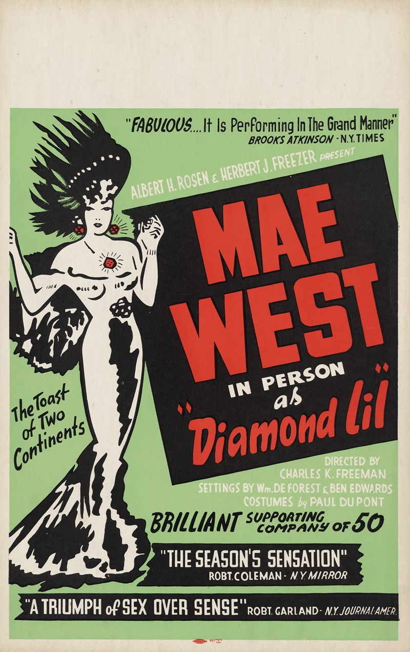 Artcraft Lithograph - Mae West in person as ‘Diamond Lil’