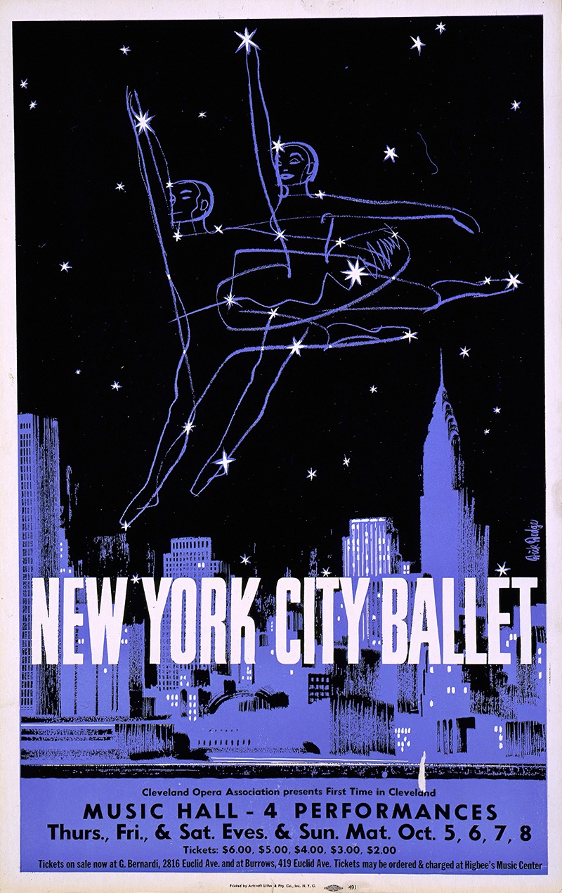 Artcraft Lithograph - New York City ballet Cleveland Opera Association presents first time in Cleveland Music Hall