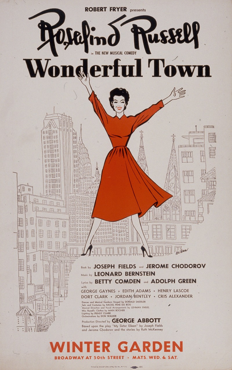 Artcraft Lithograph - Rosalind Russell in the new musical comedy Wonderful Town