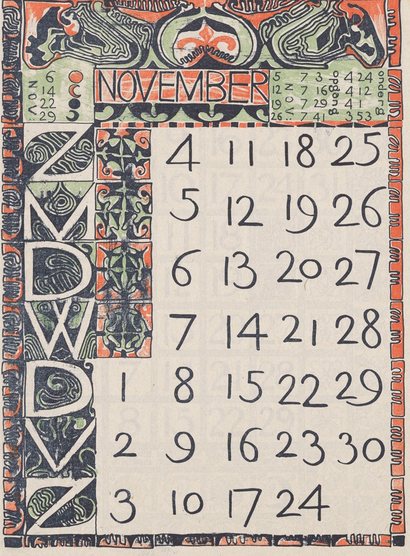 Carel Adolph Lion Cachet - Kalenderblad november 1900