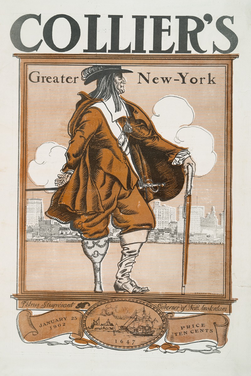 Edward Penfield - Collier’s Greater New York, Petrus Stuyvesant, Governor of New Amsterdam, 1647