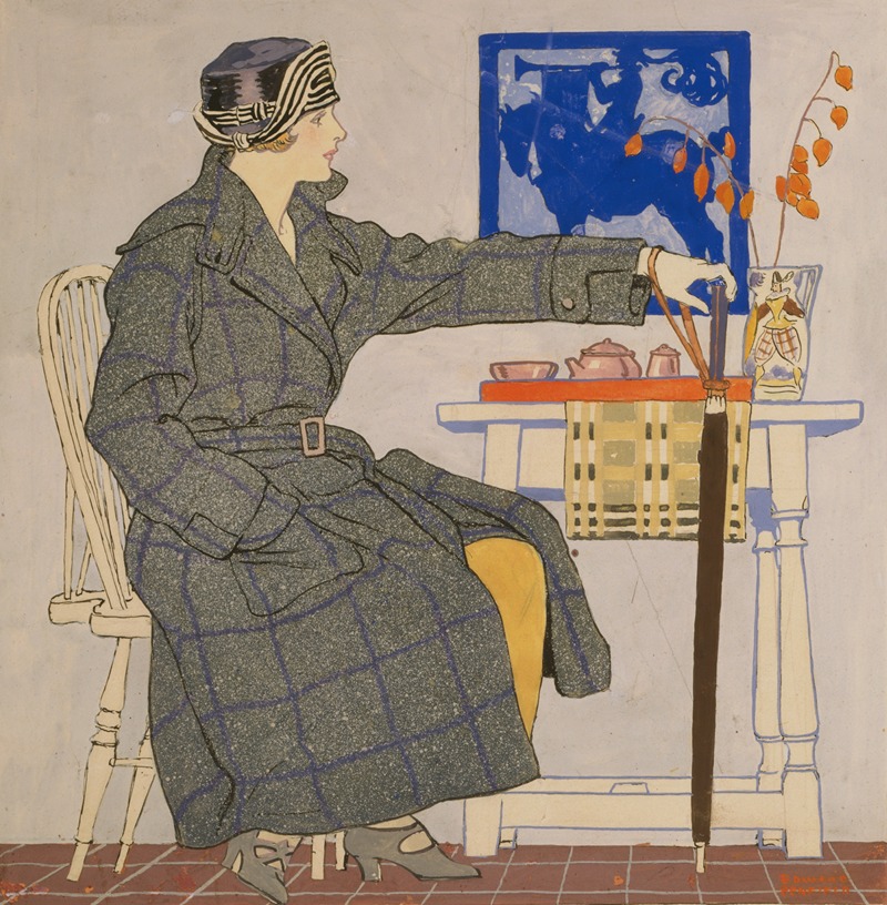 Edward Penfield - Young woman sitting beside table holding umbrella