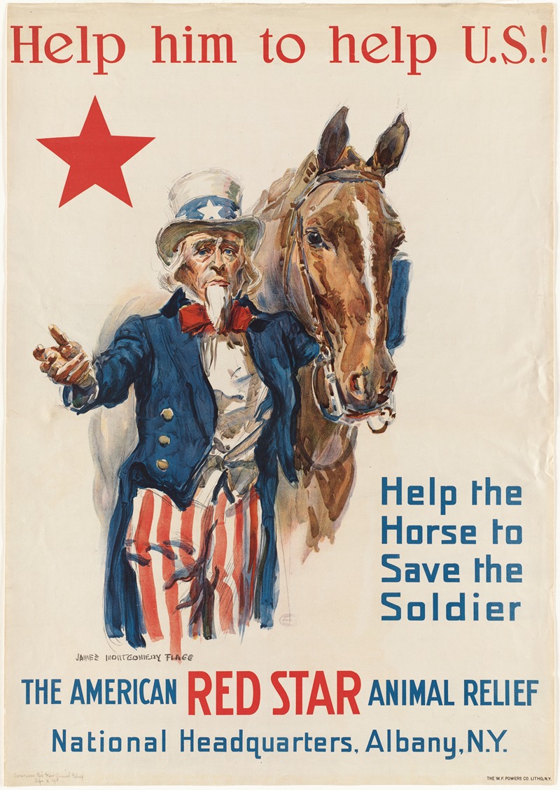 James Montgomery Flagg - Help him to help U.S.! Help the horse to save the soldier