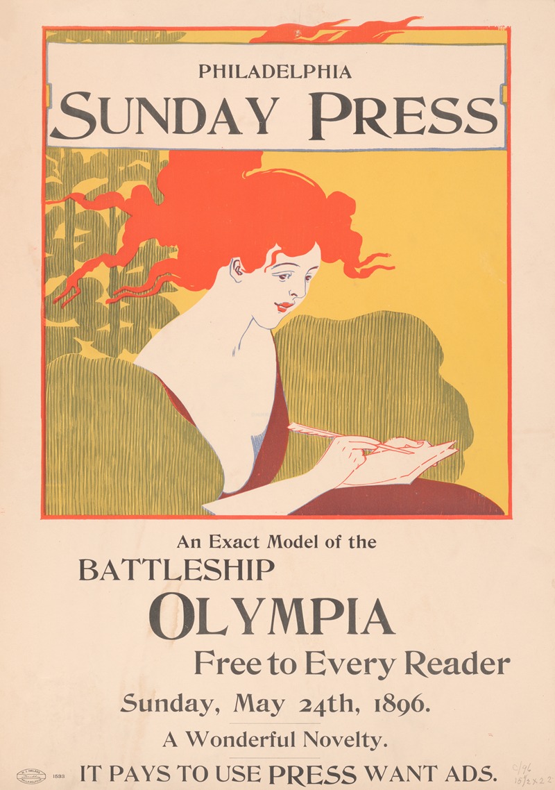 George Reiter Brill - An exact model of the battleship Olympia free to every reader, Sunday , May 24th, 1896.