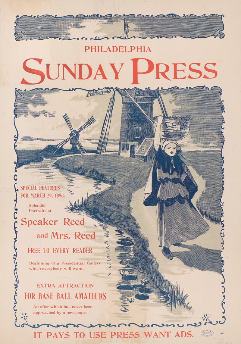 George Reiter Brill - Special features for Sunday, March 29th, 1896.