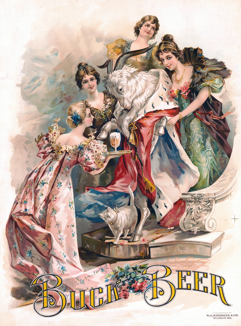 W.E. Stephens & Co. - Bock beer [a goat wearing a royal robe, being waited on by four young women]
