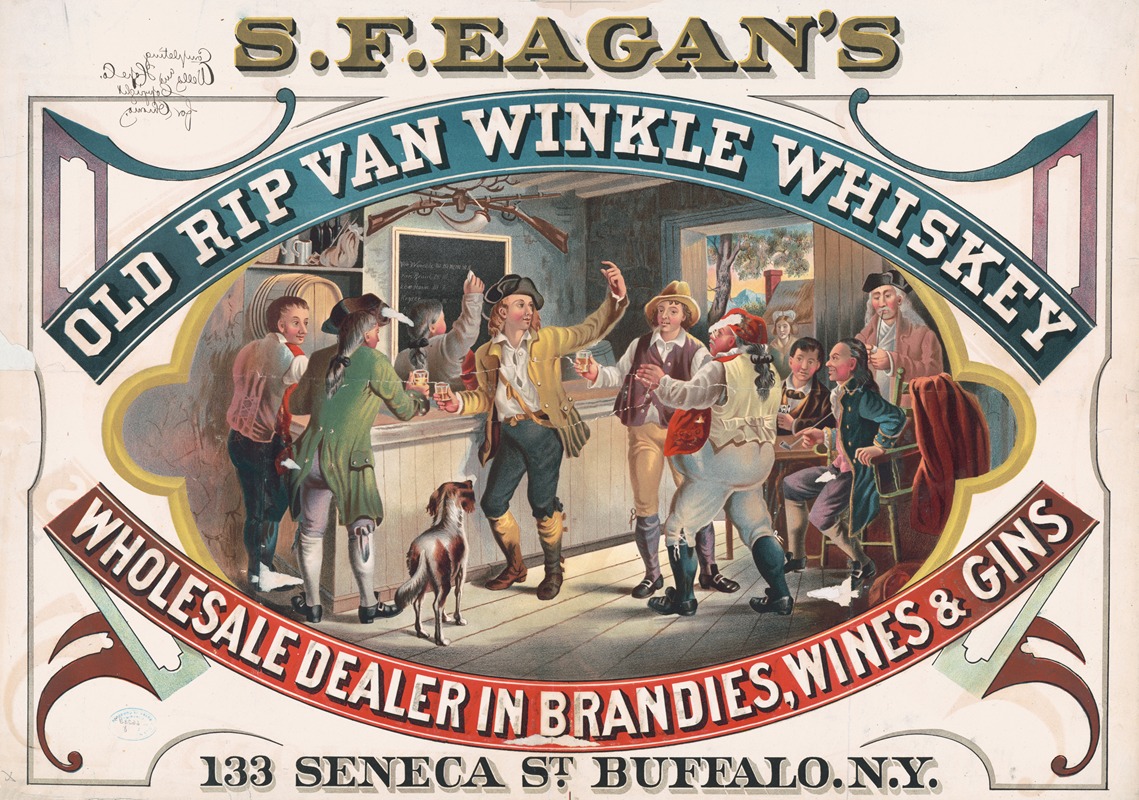 Wells & Hope Co. - S.F. Eagan’s old Rip Van Winkle whiskey, wholesale dealer in brandies, wines & gins, 133 Seneca St., Buffalo, N.Y.