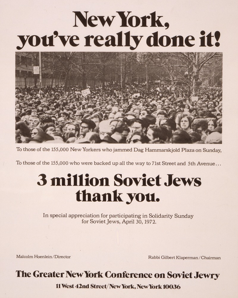Anonymous - New York, you’ve really done it! … 3 million Soviet Jews thank you