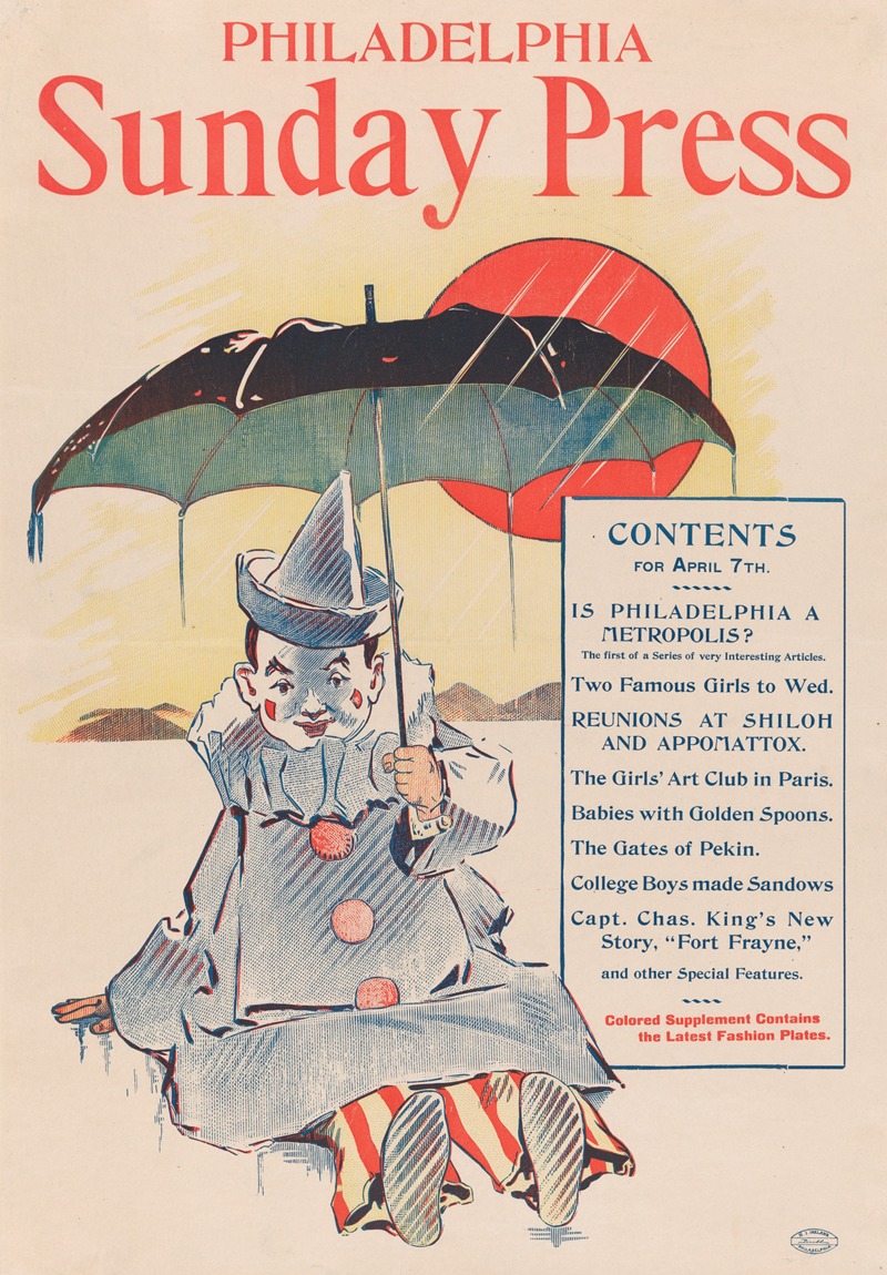 George Reiter Brill - Advertisement for Philadelphia Sunday Press; April 7, 1896