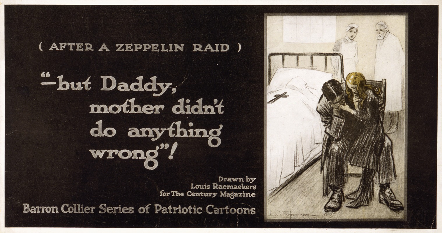 Louis Raemaekers - After a zeppelin raid — ‘but Daddy, mother didn’t do anything wrong!’