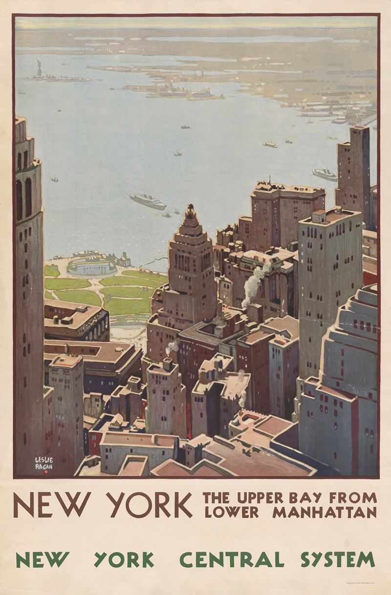 Leslie Ragan - New York ; the upper bay from lower Manhattan. New York Central System