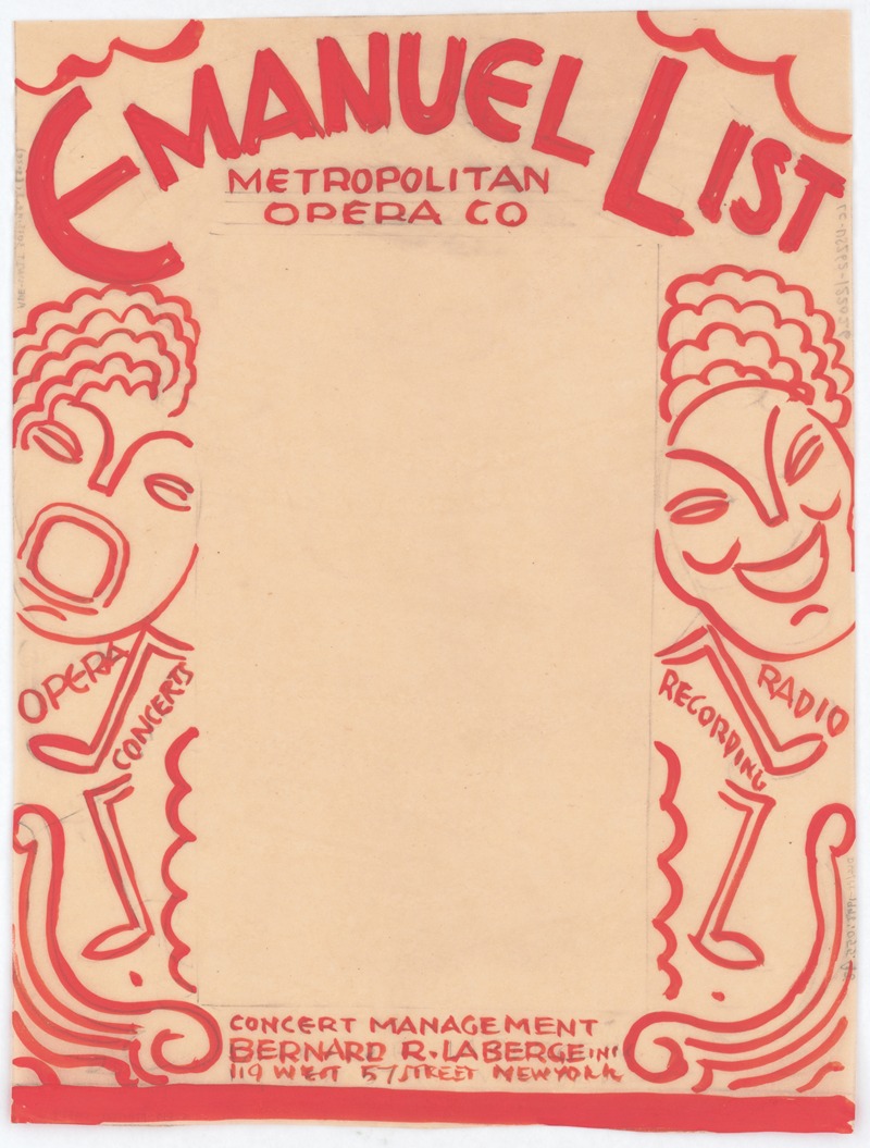 Winold Reiss - Designs for promotional material for opera singer Emanuel List.] [Drawing for brochure page