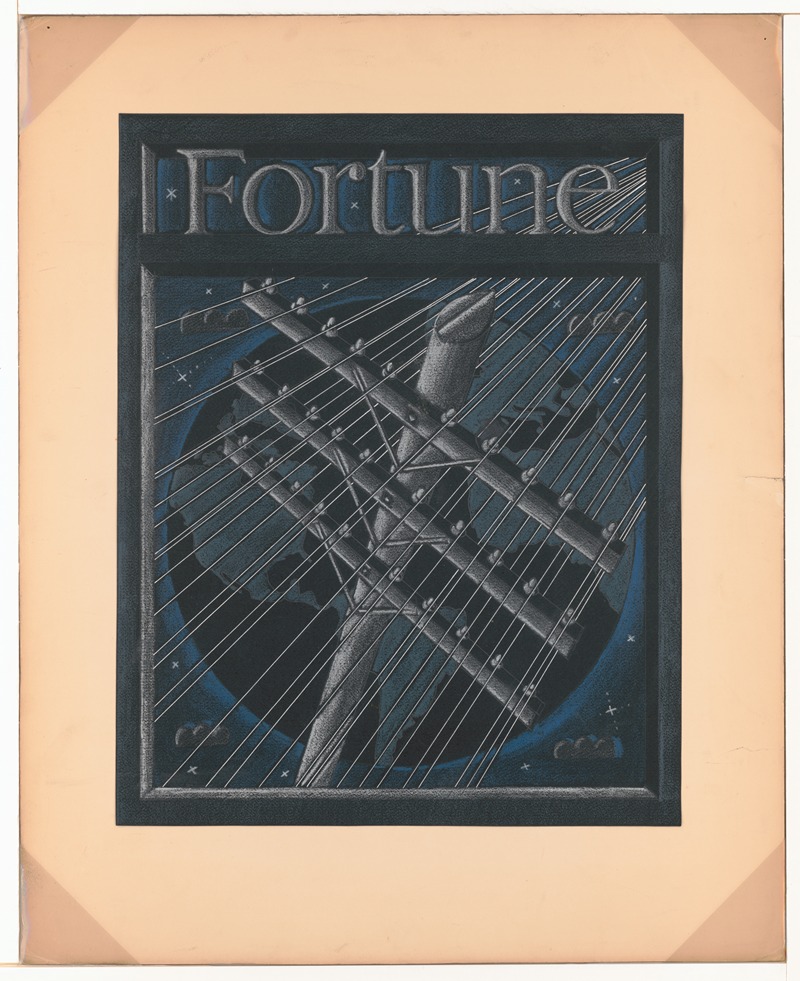 Winold Reiss - Graphic designs for Fortune magazine.] [Study for cover with large telephone lines superimposed over the globe