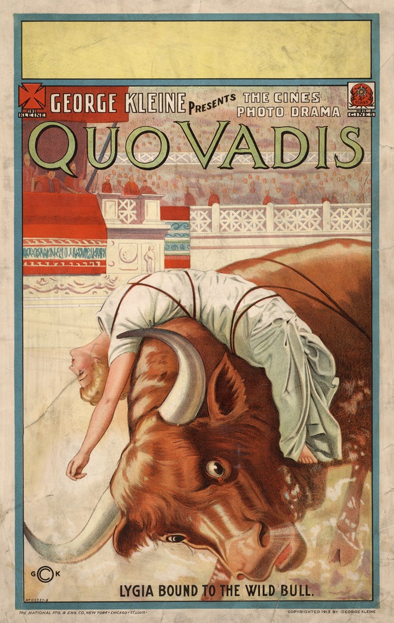 National Printing & Engraving Company - Quo Vadis Lygia bound to the wild bull.