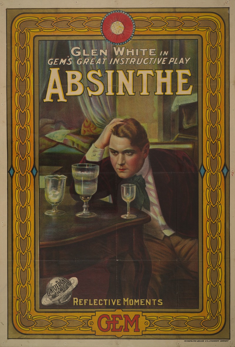 U.S. Lithograph - Glen White in Gem’s great instructive play, Absinthe–Reflective moments