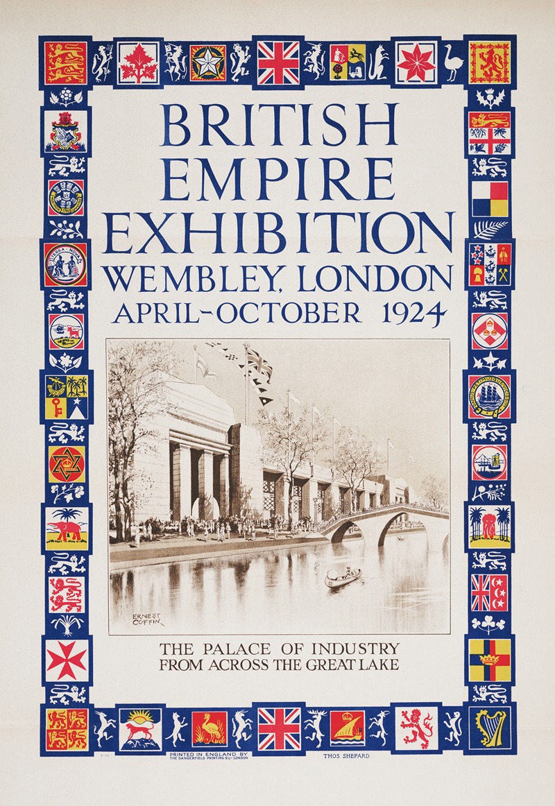 Ernest Coffin - British Empire Exhibition, Wembley, London, April-October 1924; The Palace of industry from across the great lake