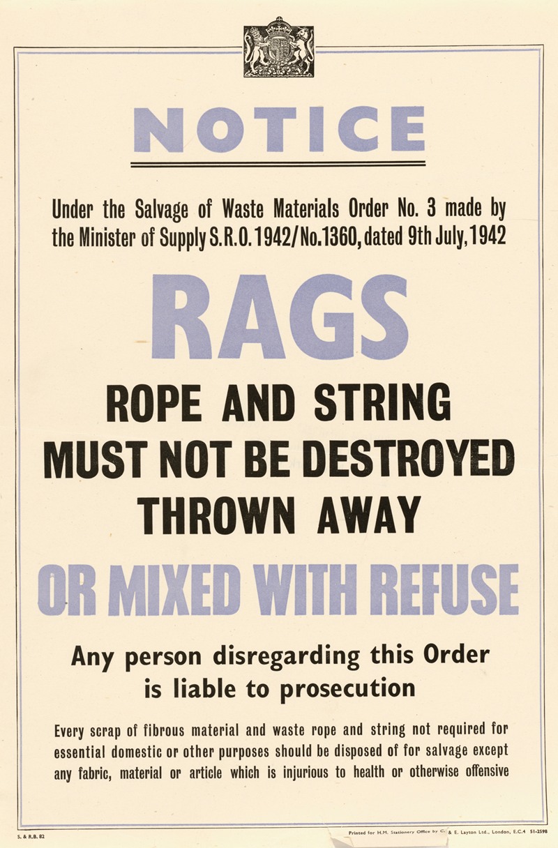 Anonymous - Rags Rope and String Must Not be Destroyed Thrown Away or Mixed With Refuse