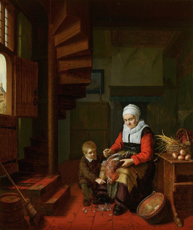 Abraham de Pape - Old Woman Plucking a Cock