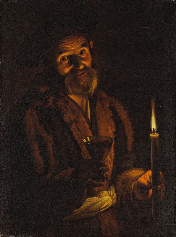 Adam de Coster - Old Man Holding a Candle and a Glass